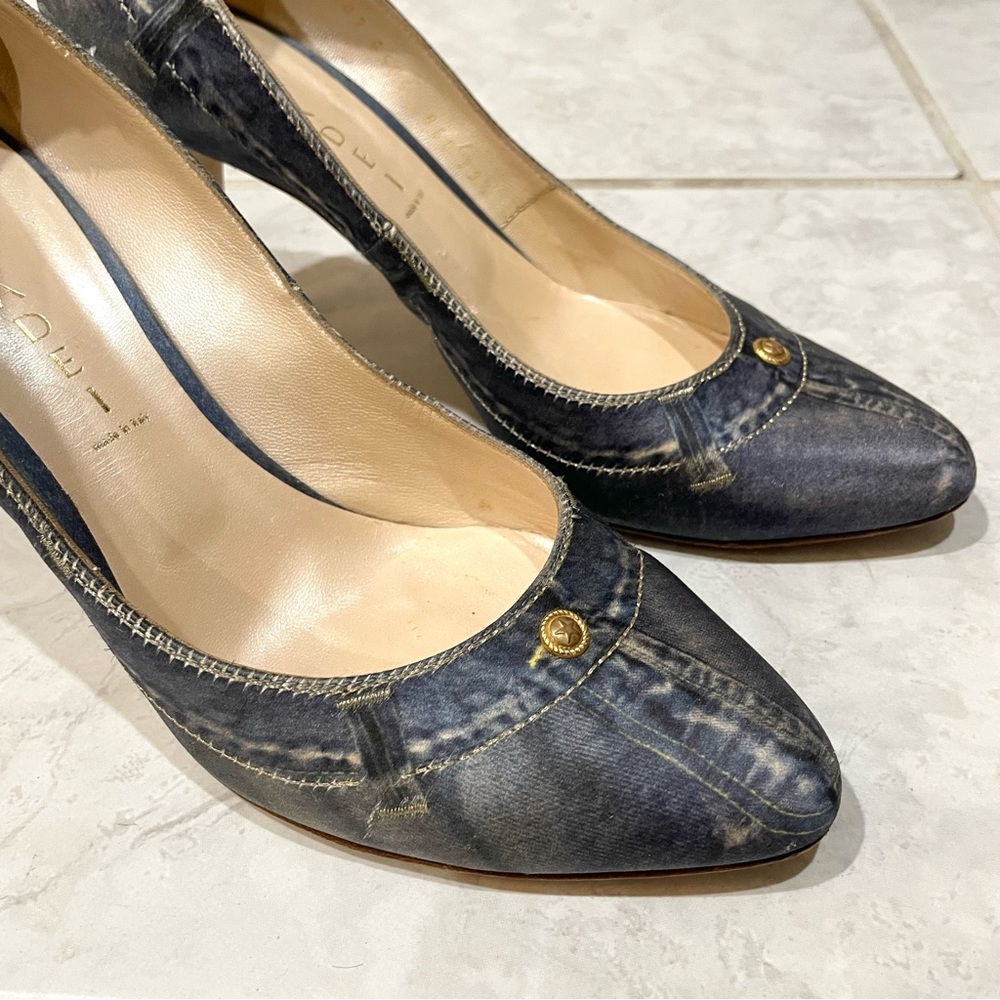 Casadei Denim Print Heels, size 9.5 - Picture 4 of 9